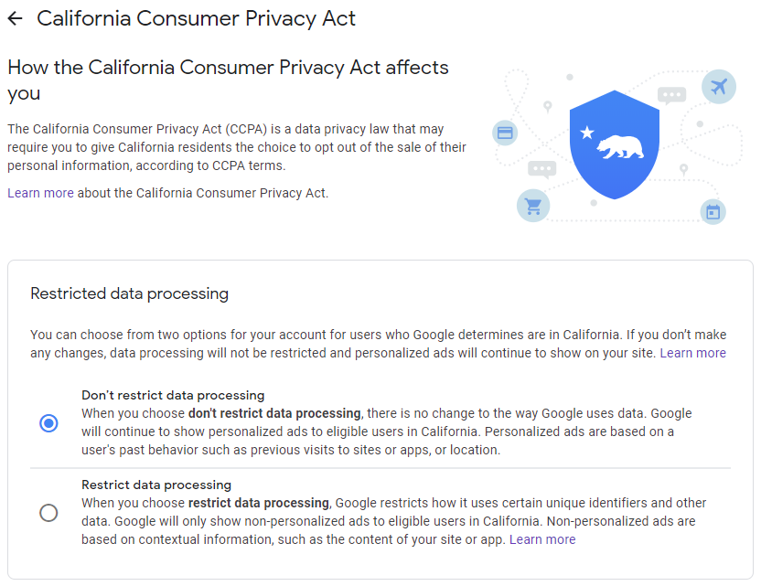 Restricted data procesdsing setting