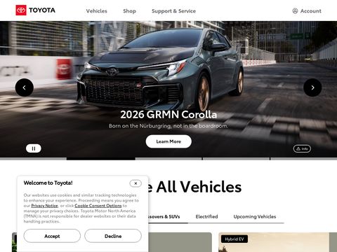 Toyota.com website screenshot