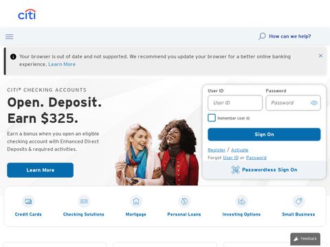 Citi.com website screenshot