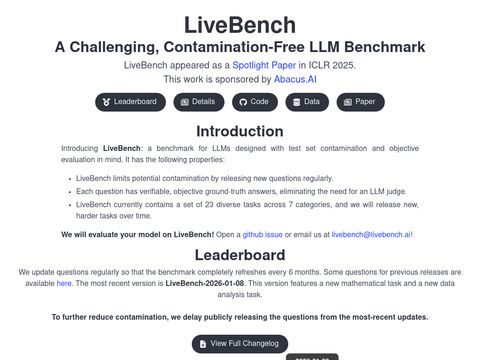 Livebench.ai website screenshot